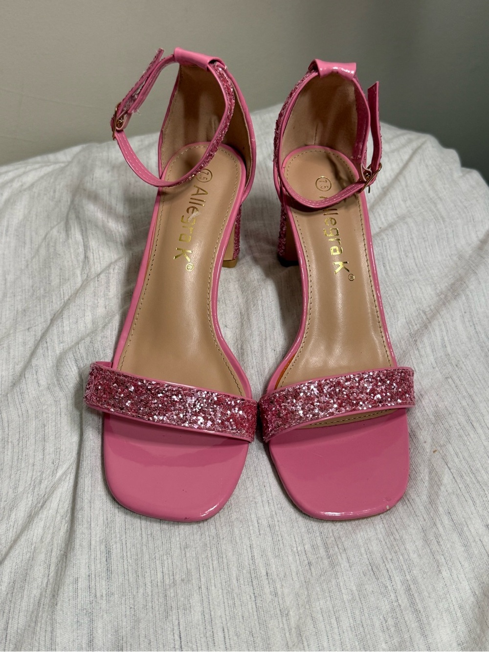 Allegra K Hot Pink Glitter Ankle-Strap Heels